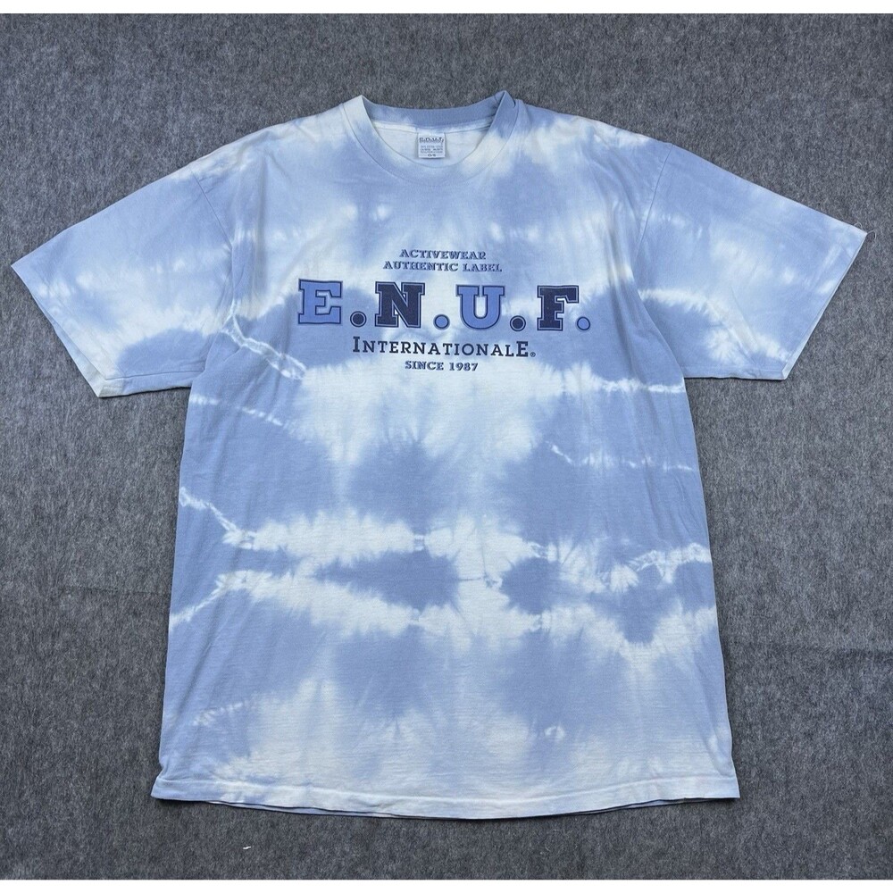 Vtg E.N.U.F. International Men's T-Shirt Tie-Dye Blue Single Stitch Size OS (XL)
